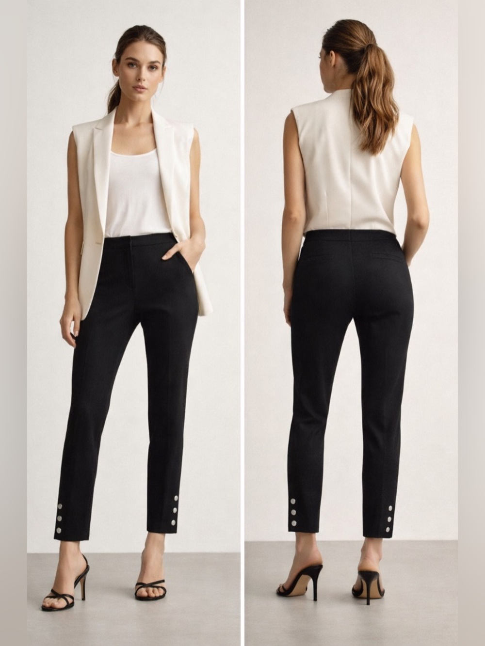 Chico’s Black Stretch Ankle Pants Button Hem Size 2 (US 12)